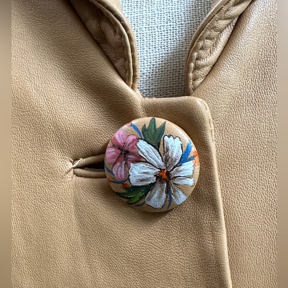 Terry Lewis Handpainted deer buttery soft tan pleated leather jacket sz MD OOAK - Picture 11 of 15